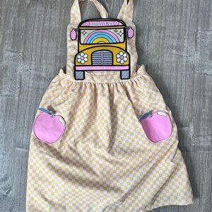 Girls Yellow Checkered School Bus Boutique Dress 7/8
